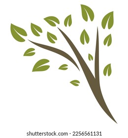 Illustration of sprig with green leaves. Decorative plant.