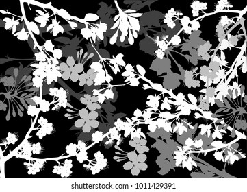 illustration with spring background from blossoming cherry tree branches