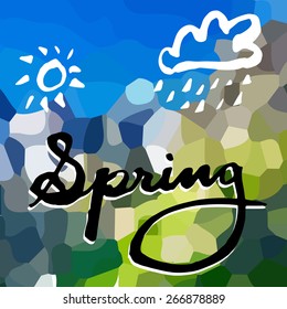 Illustration of spring background concept with hand writing and hand drawing