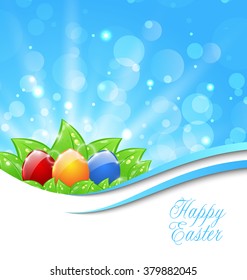 Illustration Spring Background with Easter Colorful Eggs - Vector