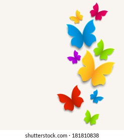 Illustration spring card with butterflies, colorful composition - vector