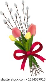illustration of spring Elegant design with flowers, pussy-willow