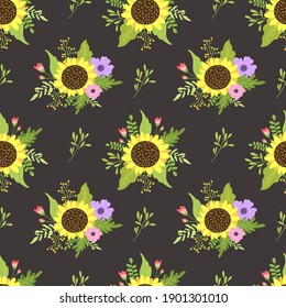 Illustration with spring floral pattern. Vector hand drawn flower bouquets. Natural template design.