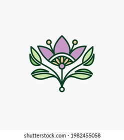 Illustration of a spring flower with leaves