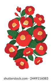 Illustration of spring flowers and leaves in full bloom