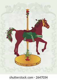 Illustration of a spring inspired carousel horse; the drawing is highly detailed and easy to edit.