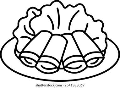 Illustration of spring rolls in line art style