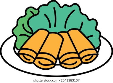 Illustration of spring rolls in line art style