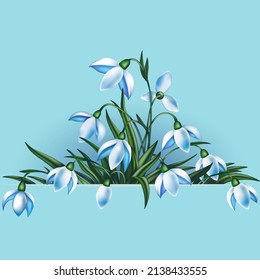 Ilustración de flores nevadas de primavera con pancarta horizontal
