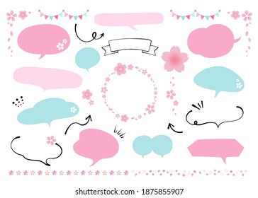 Illustration of spring speech bubble materials. Cherry blossom. Pink and Light Blue. Refreshing colors of spring (no text, blank, copyspace)