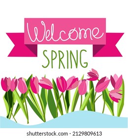 Illustration of a Spring square banner with flowers