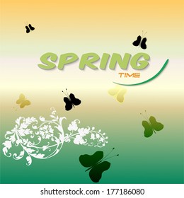 Illustration of spring - summer background with plants and butterflies vector