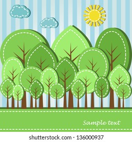Illustration of spring or summer colored forest, dashed style