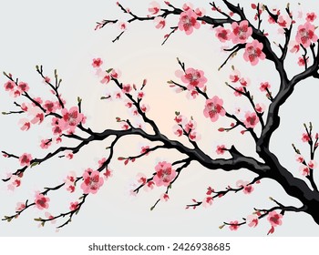illustration with spring tree blossom on light background