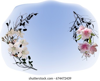 illustration with spring tree blossoming branch on light background