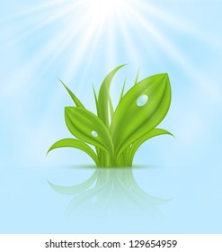 Illustration spring wallpaper with green grass - vector