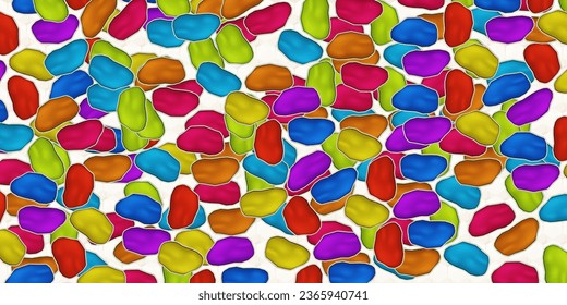 illustration of a sprinkling of colorful red, blue, yellow, gravel gemstones. Colorful abstract pattern background