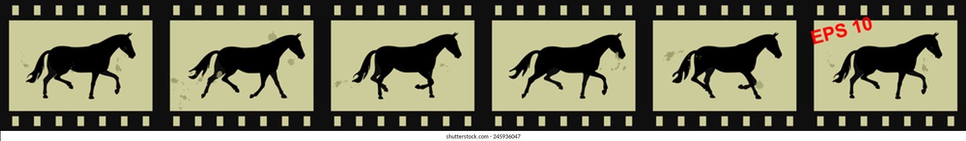 illustration of a sprite sheet, the horse is moving at a trot on film