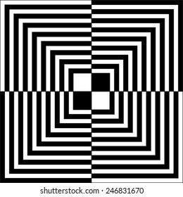 Illustration of sqaures in black an white making an optical illusion of tunnel (op art)