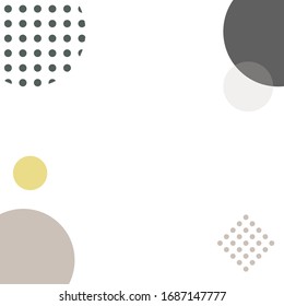 ilustra plantilla abstracta cuadrada con círculos de azul oscuro, cian, violeta, amarillo y puntos en forma de círculo y rhombus en un fondo blanco. Copia espacio.para diseño, texto, blogs, publicidad.