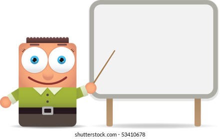 Illustration of square boy presentation on white board