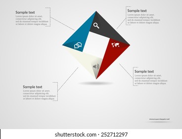 Illustration of square infographic on light background with numbered and colored parts with space for your own space in each.