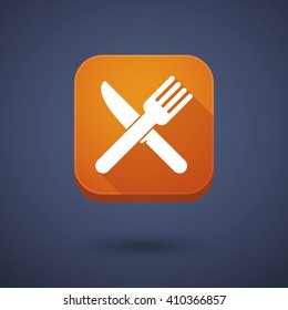 Illustration of a square long shadow app button with a knife and a fork