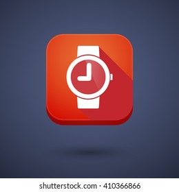 Illustration of a square long shadow app button with a wrist watch