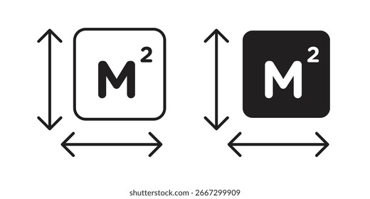 Ilustración de un símbolo de metro cuadrado (m²) con flechas que indican las dimensiones. Versiones en blanco y negro incluidas.
