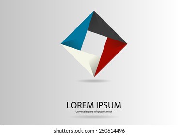 Illustration of square template which could be used as logo or infographic consists of four overlapping parts on light grey background