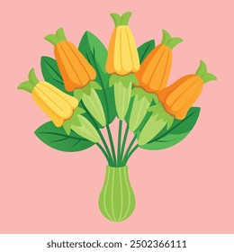 Illustration of Squash vegetable marrow zucchini . fresh green zucchini with leaves and flowers.  squash fruit illustration