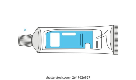 Illustration of a squeezed tube containing a blue substance representing cream ointment or gel for topical application