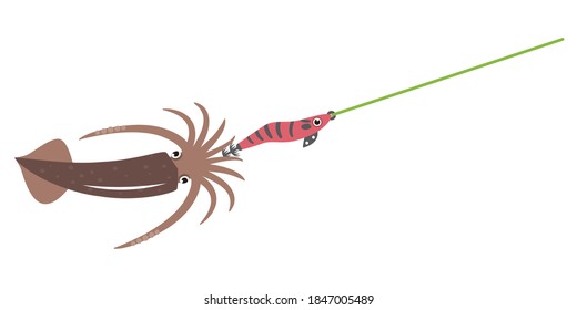 Illustration of squid fishing. Egging