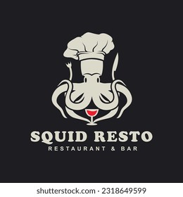 illustration of a squid logo with a chef's hat and tentacles carrying a fork and knife