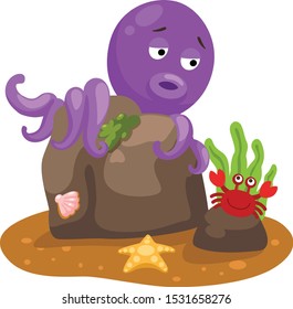 illustration of squid on rock white background vector