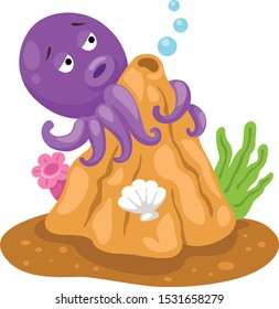 illustration of squid on rock white background vector