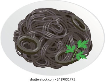 It is an illustration of squid squid pasta