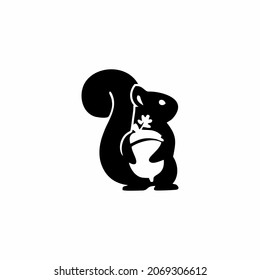 Illustration of a squirrel carrying a nut, for symbol, simple flat vector design.
