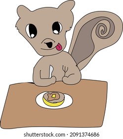 Ilustración de una ardilla que come crepes