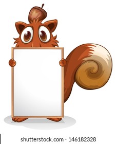 Illustration of a squirrel with an empty whiteboard on a white background 