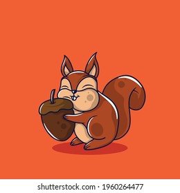 Illustration of squirrel happy getting squirrel nut food