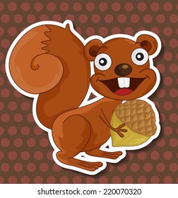 Illustration of a squirrel holding acorn