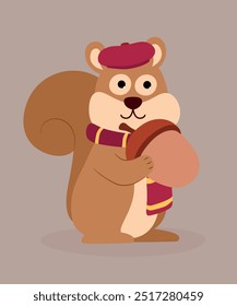 Illustration with Squirrel Holding Acorn