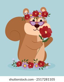 Illustration with Squirrel Holding Flower