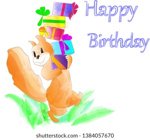 In the illustration the squirrel hurries to congratulate the kids on his birthday
