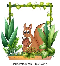 Ilustración de una ardilla con una tuerca sobre un fondo blanco