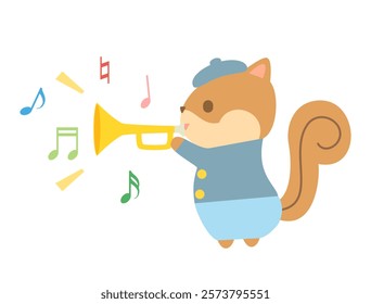 An illustration of a squirrel playing a trumpet.