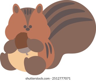 Illustration of a squirrel sitting and eating an acorn