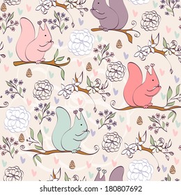 illustration with squirrel sitting on the branches