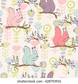 illustration with squirrel sitting on the branches